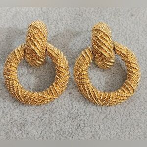 80s gold tone double loop earrings